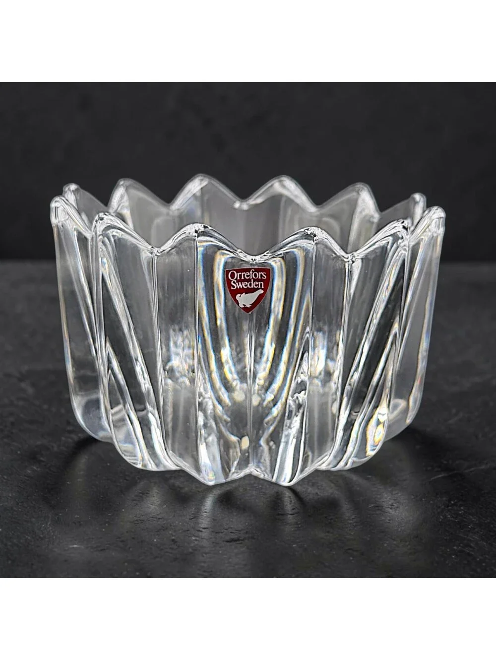 Vintage Orrefors Fleur Crystal Bowl Jan Johansson Signed Sweden 4.75